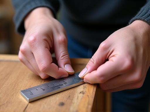 Mionsonra ar lámha ceardaí ag tomhas alt troscáin le rialóir.